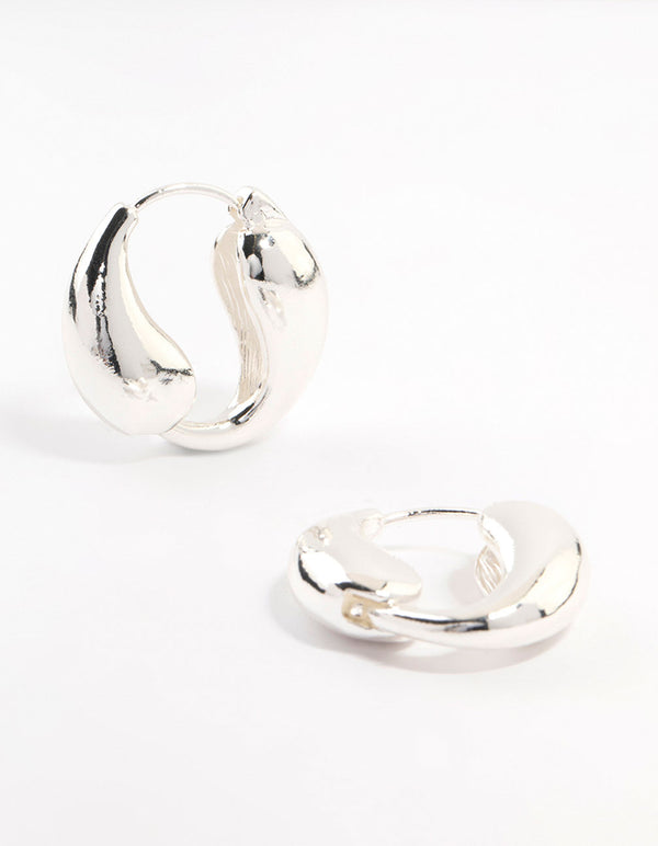 Silver Plated Teardrop Hoop Huggie Earrings