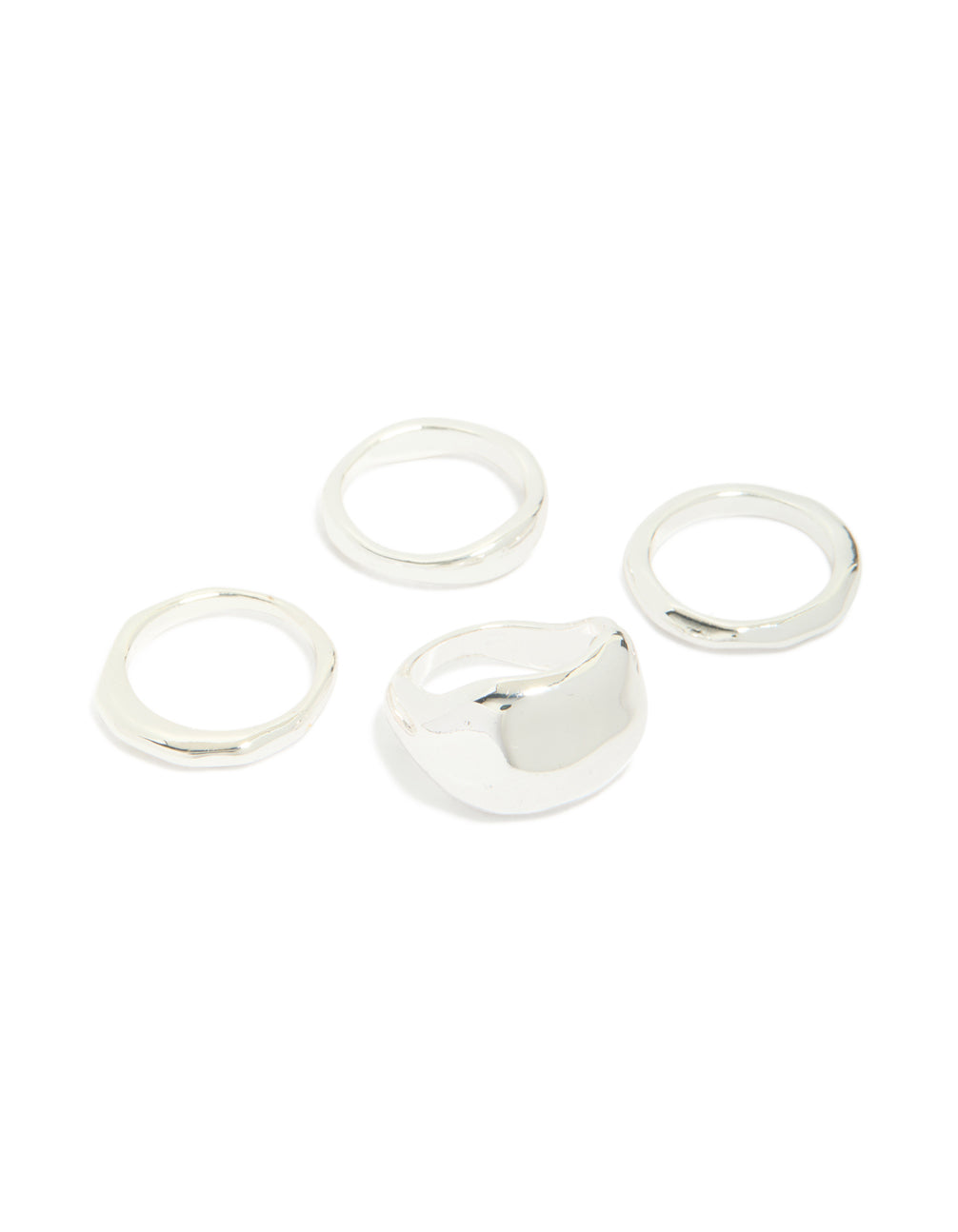 Silver Plated Bold Molten Rings 4-Pack