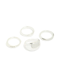 Silver Plated Bold Molten Rings 4-Pack - link has visual effect only