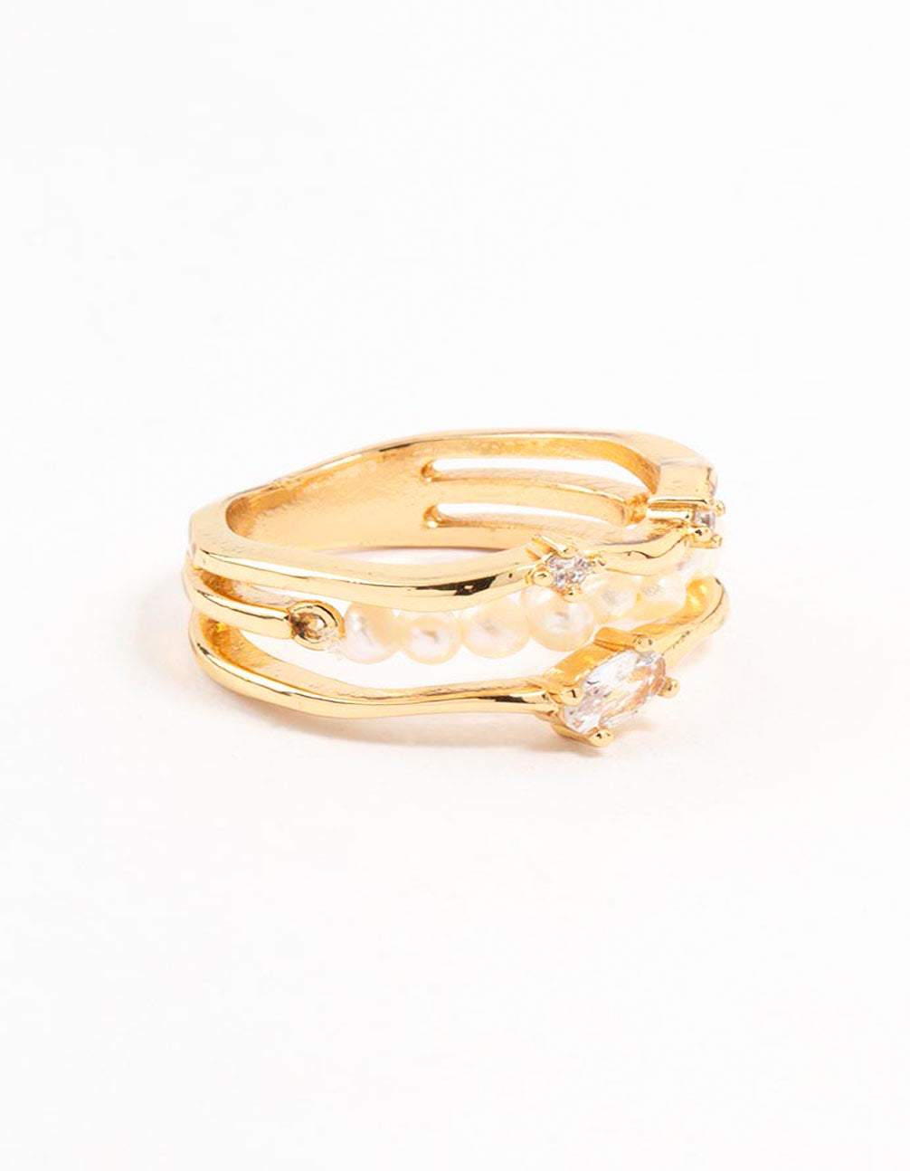 Gold Plated Nestled Pearl Layered Ring