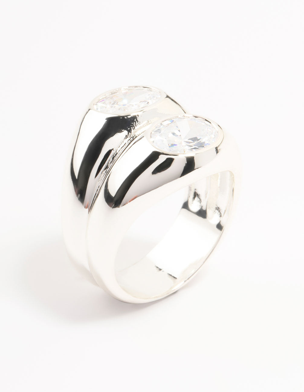 Silver Plated Oval Cubic Zirconia Puffy Stacking Ring