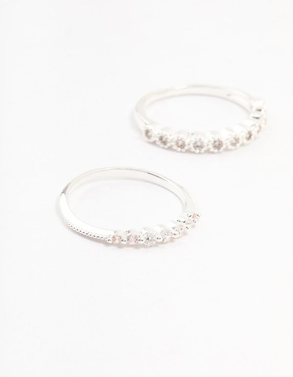 Silver Plated Fine Round Cubic Zirconia Stacking Rings 3-Pack