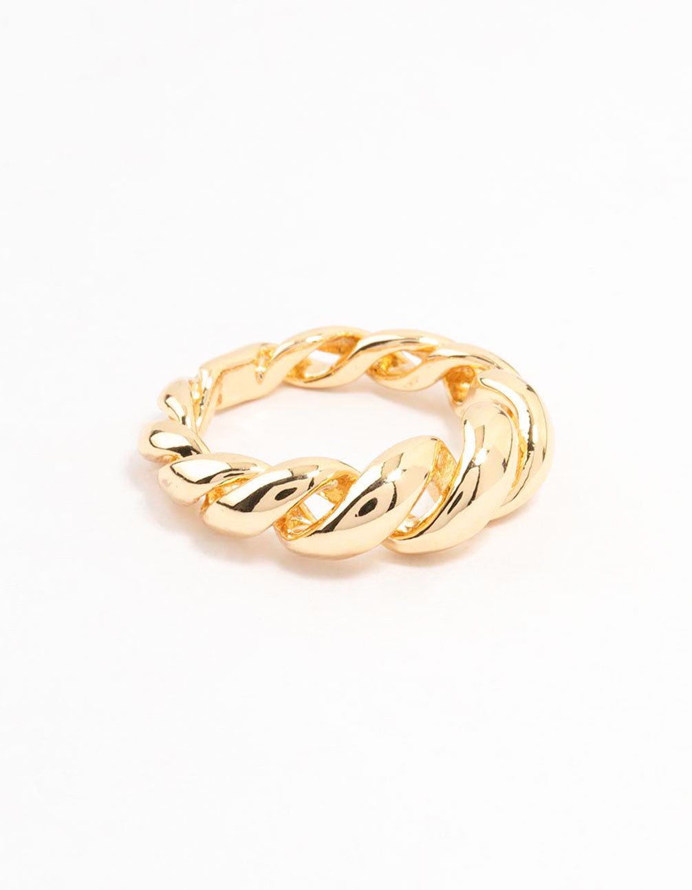 Beautifully crafted swirl coil ring in gold plated material front view