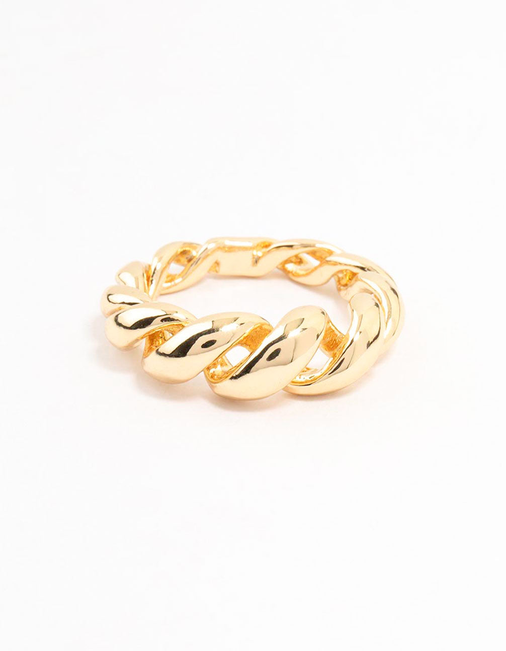 Elegant gold plated swirl coil ring close up view
