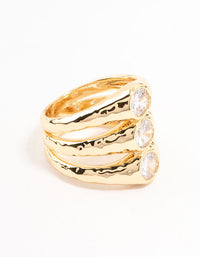 Gold Plated Textured 3 Row Cubic Zirconia Ring - link has visual effect only