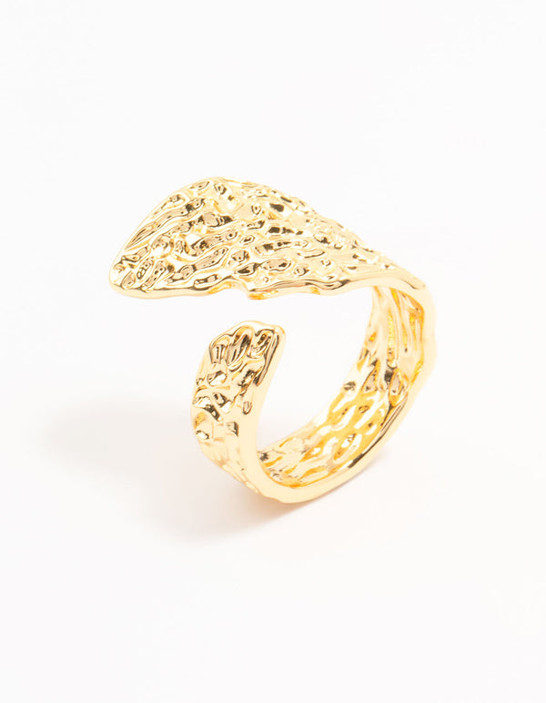 Gold Plated Textured Metal Wrap  Ring