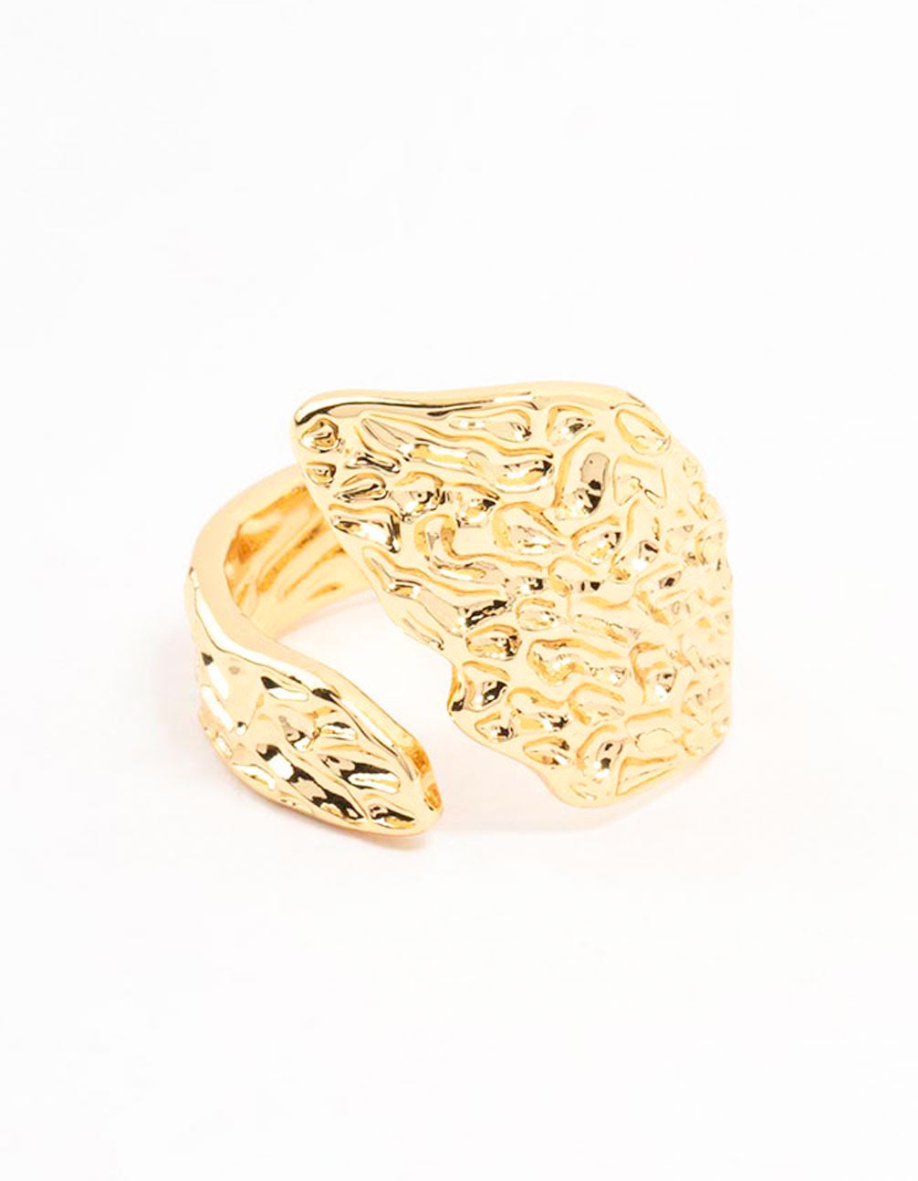 Crafted from gold plated textured metal this wrap ring close up view