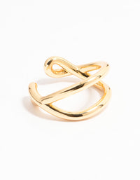 Featuring a chunky wavy double row ring crafted from gold plated material front view - link has visual effect only