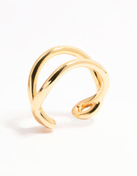 Showcasing a chunky wavy double row ring in gold plated finish side detail view - link has visual effect only