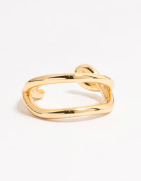 This chunky wavy double row ring features gold plated construction close up view - link has visual effect only