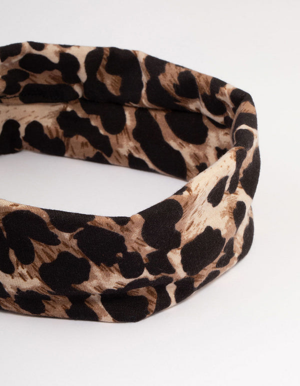 Brown & Leopard Print Stretch Fabric Headbands 2-Pack