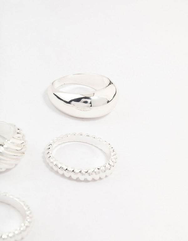 Silver Plated Twisted & Plain Rings 4-Pack