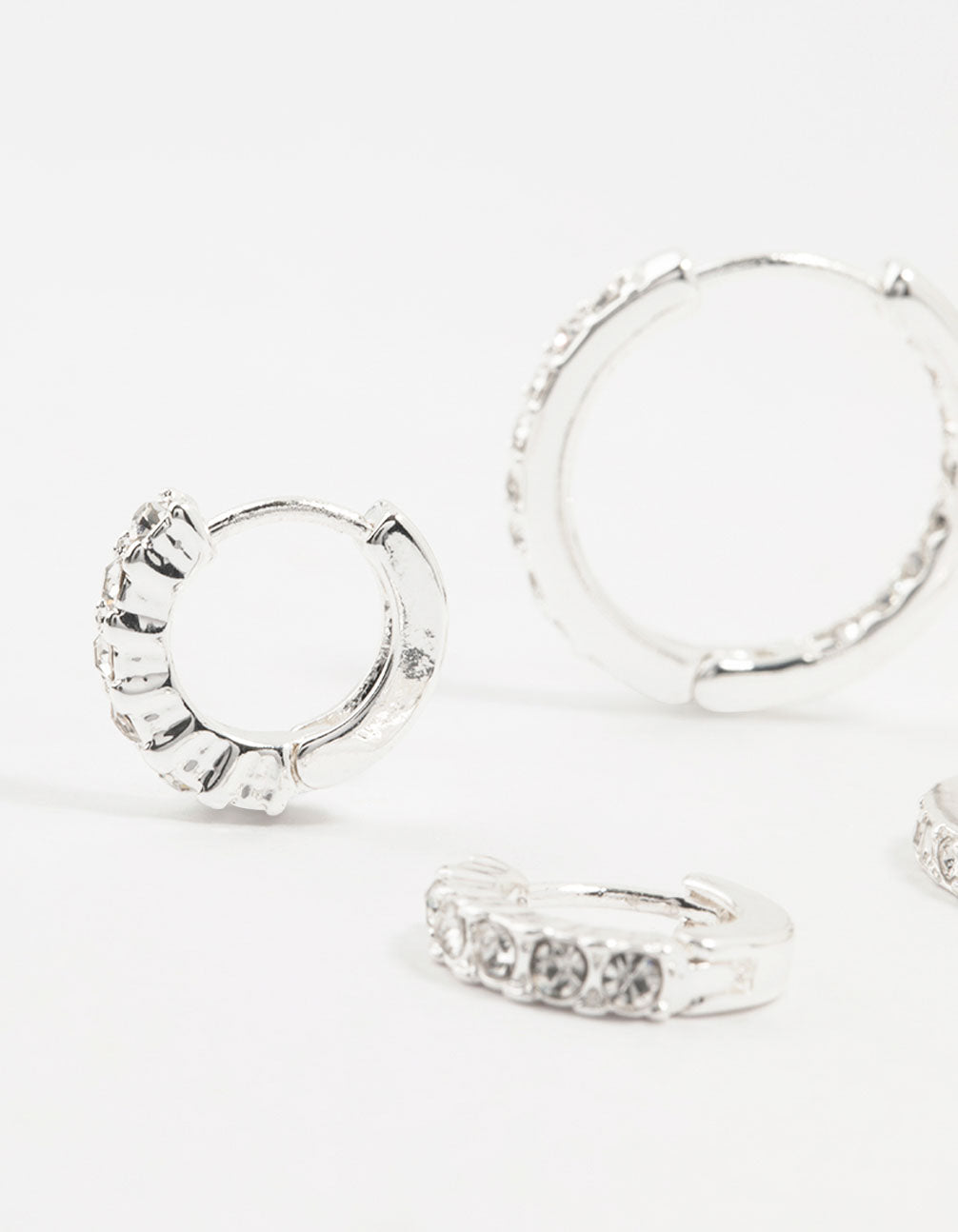 Silver Plated Diamante Huggie Earrings 3-Pack