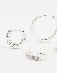 Silver Plated Diamante Huggie Earrings 3-Pack - link has visual effect only