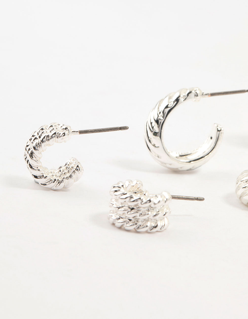 Silver Plated Molten Hoop Earrings 4-Pack