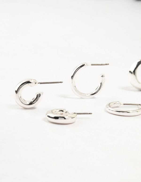 Silver Plated Mixed Hoop Earrings 4-Pack
