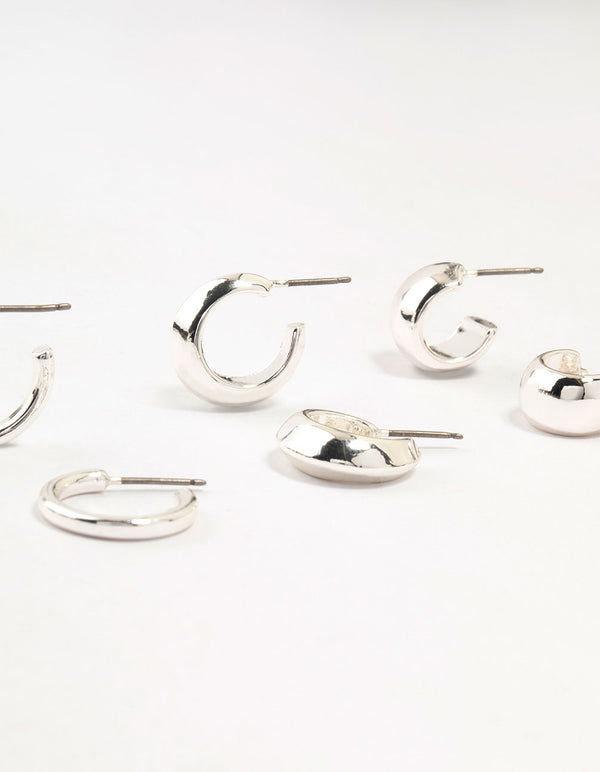 Silver Plated Mixed Hoop Earrings 4-Pack