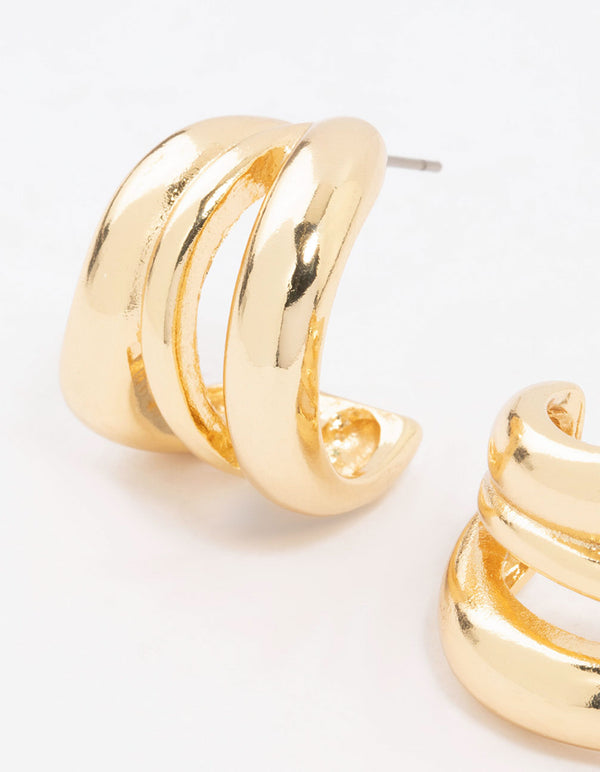 Gold Plated Open Wavy Stud Earrings
