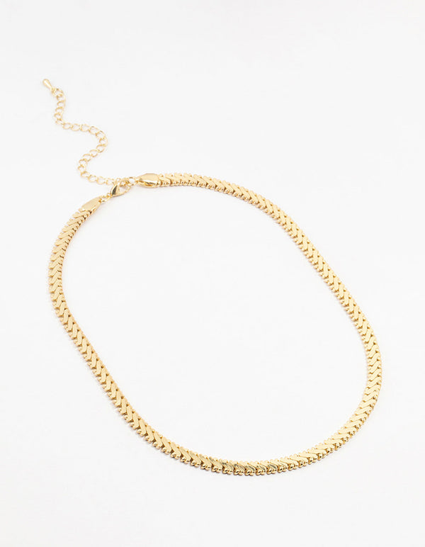Gold Plated Flat Edge Detailed Necklace