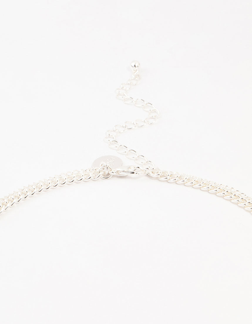 Silver Plated Diamante Cross Layered Curbchain Necklace