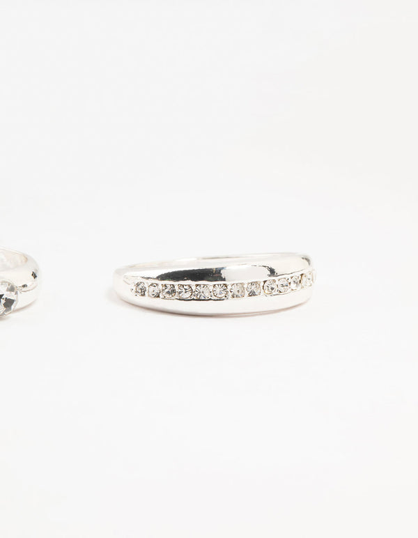 Silver Plated Cubic Zirconia Chunky Rings 3-Pack