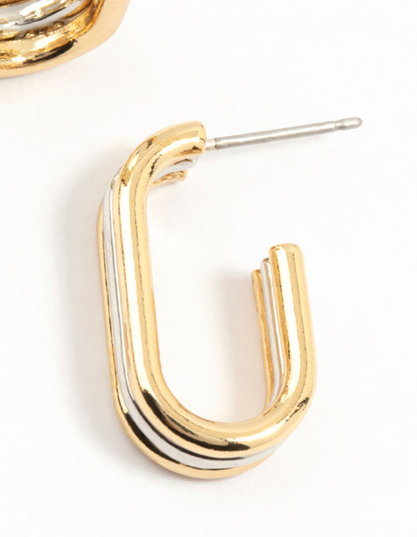 Mixed Metals Silver & Gold Plated Oval Hoop Earrings