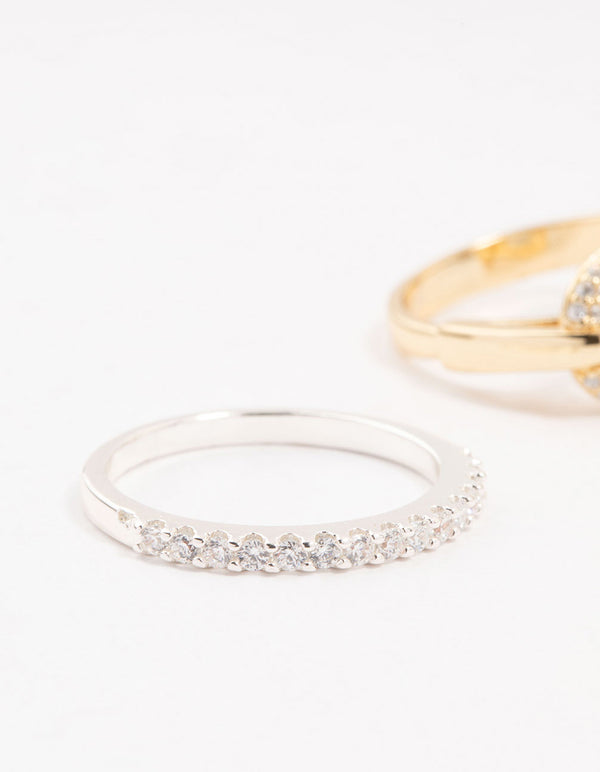 Mixed Metals Cubic Zirconia Rings 2-Pack