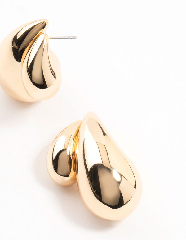 Double Gold Teardrop Stud Earrings