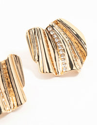 Gold Diamante Crinkle Fan Stud Earrings - link has visual effect only