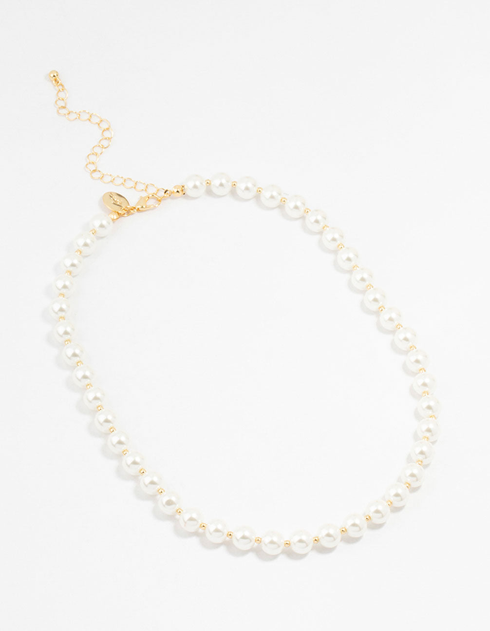 Gold Plated Alternating Medium Pearl & Ball Necklace