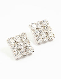 Silver Circular Diamante Square Statement Studs - link has visual effect only