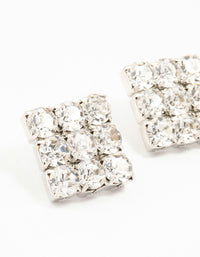 Silver Circular Diamante Square Statement Studs - link has visual effect only