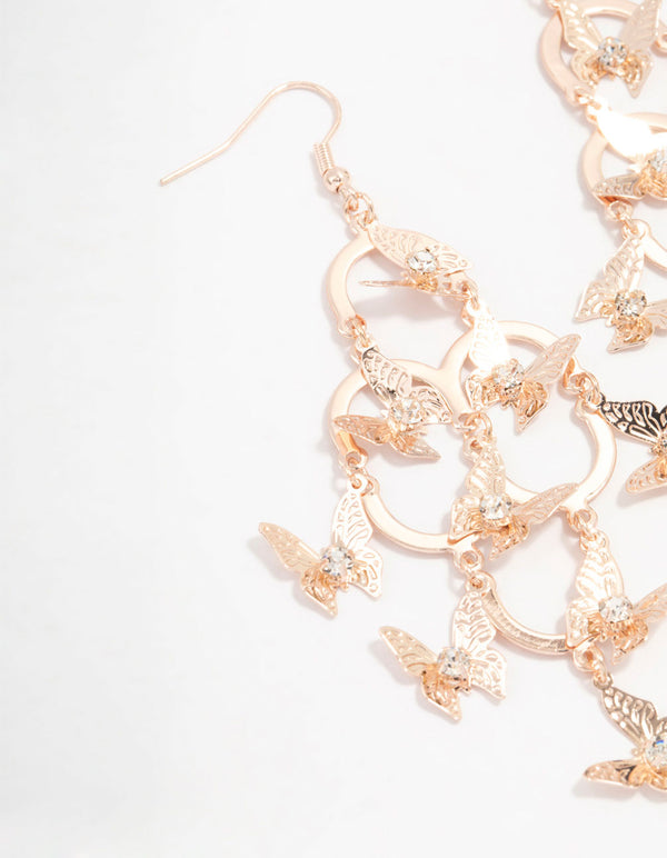Rose Gold Butterfly Mobile Drop Earrings