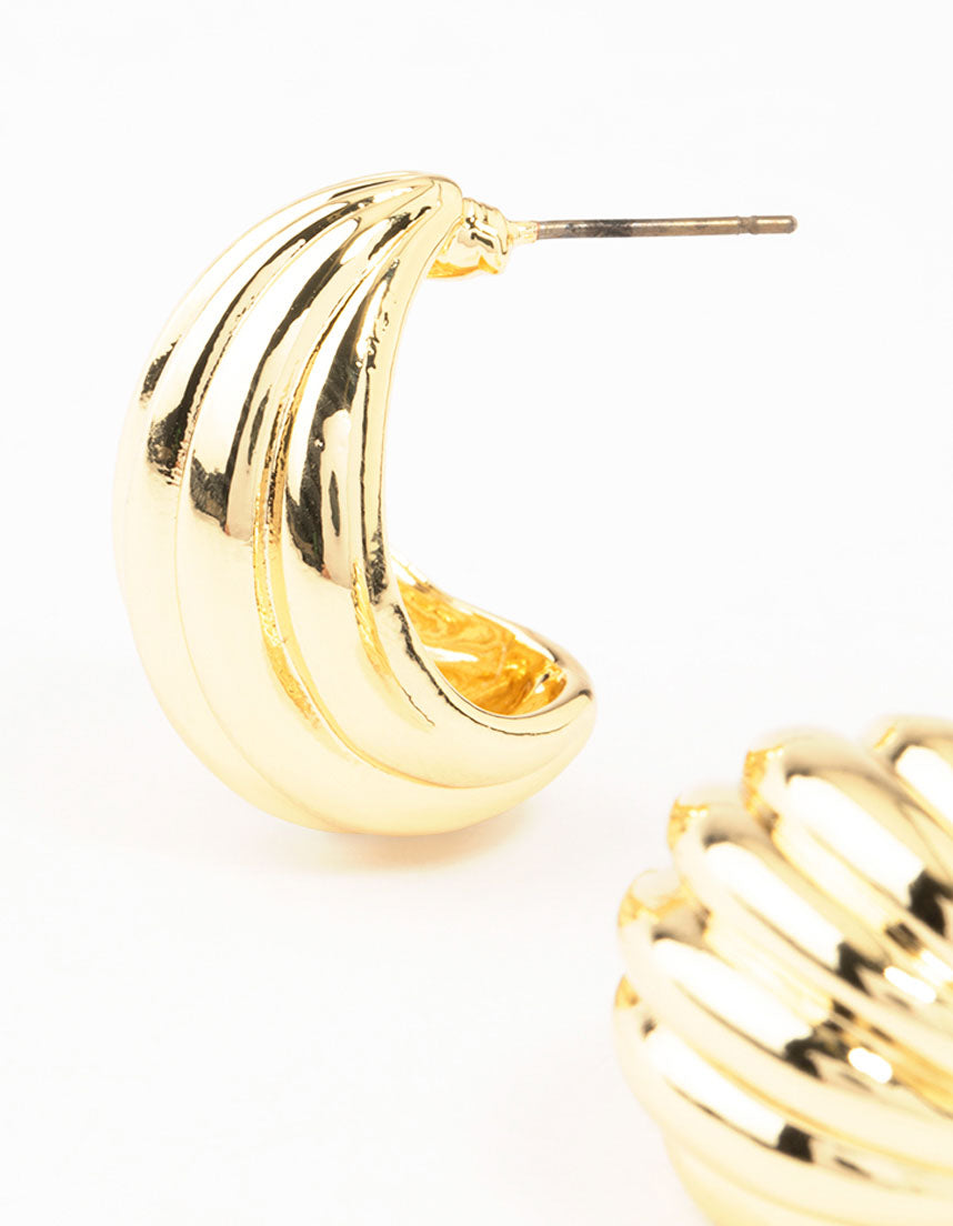 Gold Plated Brass Ribbed Hoop Earrings