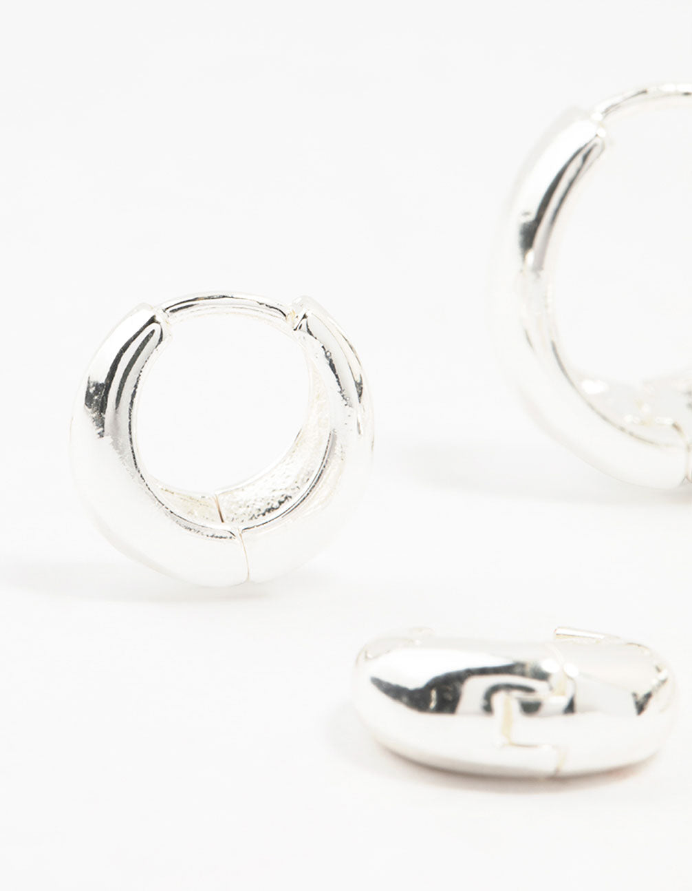 Silver Plated Brass  Chunky Mixed Hoop Earrings 3-Pack