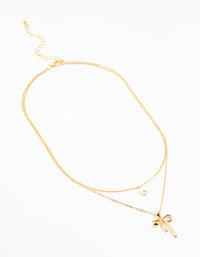 Gold Plated Brass Bow & Pearl Layered Necklace - link has visual effect only