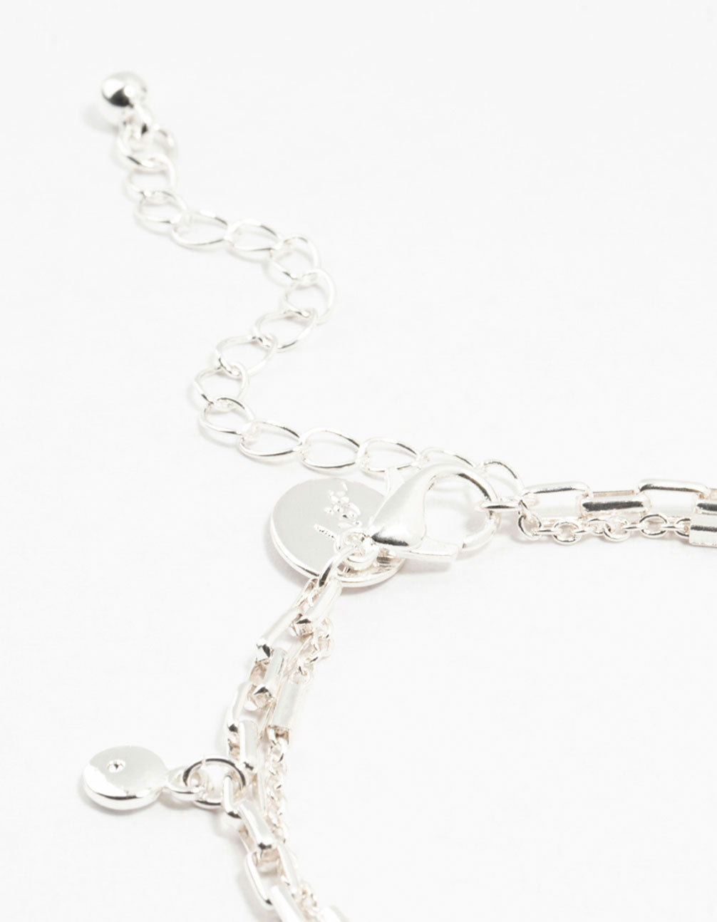 Silver Plated Brass  Station Disk Double Charm Layered Bracelet