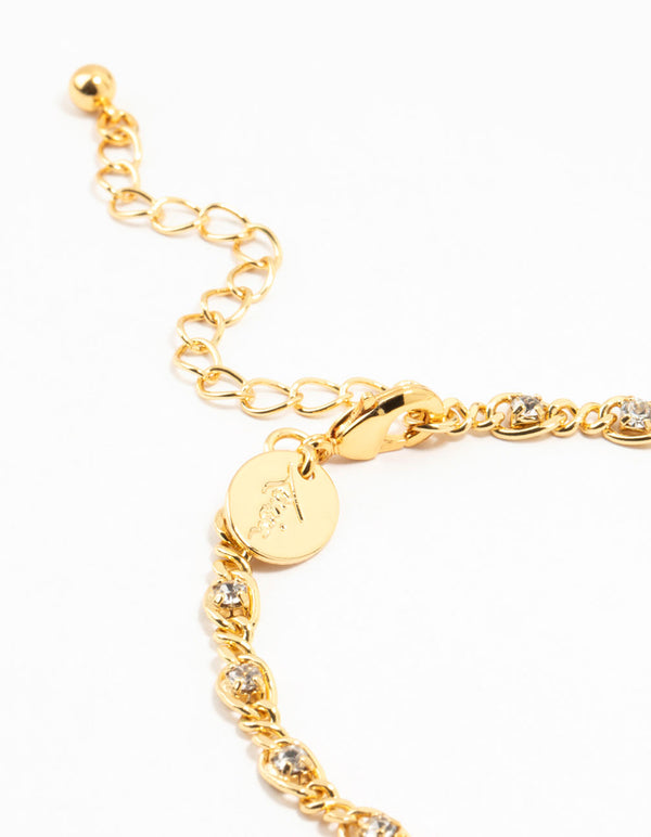 Gold Plated Brass Diamante Infinity Link Bracelet