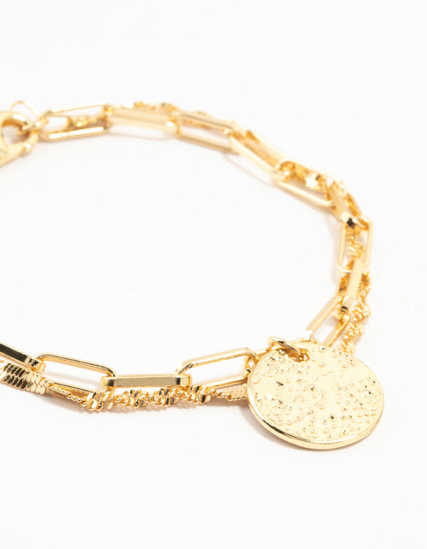 Gold Plated Brass Double Layered Mini Coin Bracelet