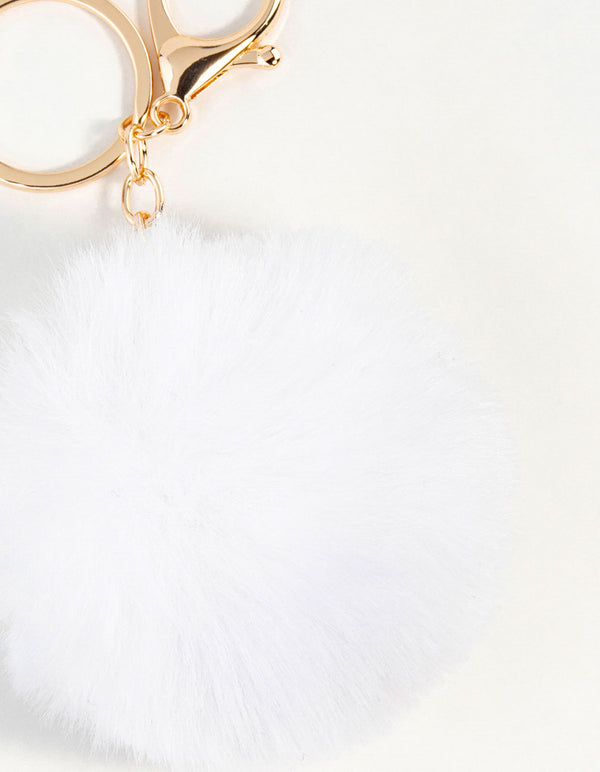 White Pom Pom Fabric Keychain