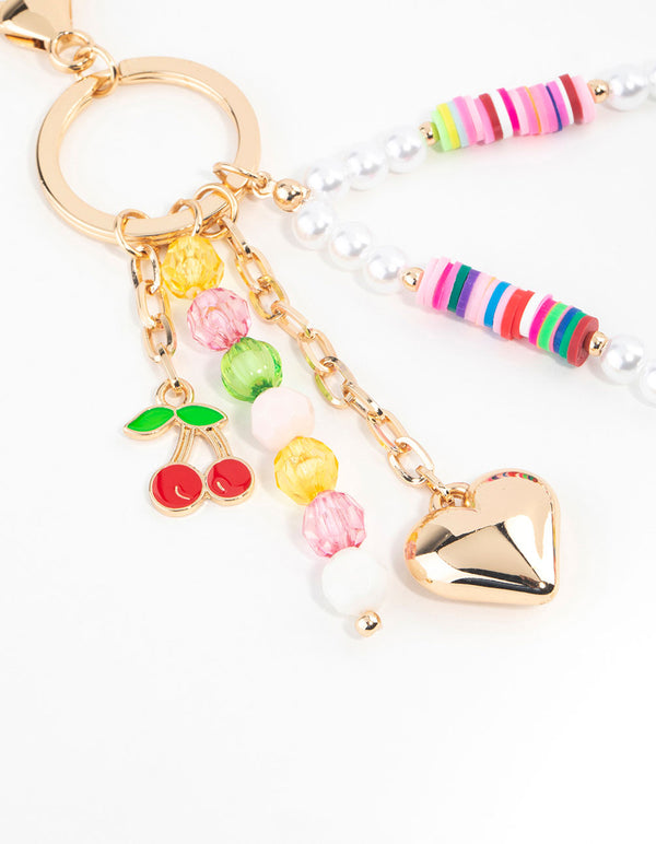 Multicoloured  Beaded Heart & Cherry Keychain