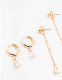 Gold Mixed Cubic Zirconia & Pearls Drop Earrings 3-Pack - link has visual effect only