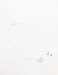 Silver Cubic Zirconia Donut Pendant Necklace & Earrings Set - link has visual effect only