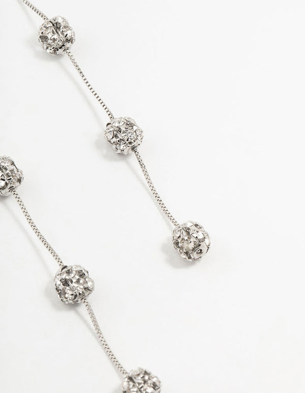 Silver 3 Row Diamante Ball Drop Earrings