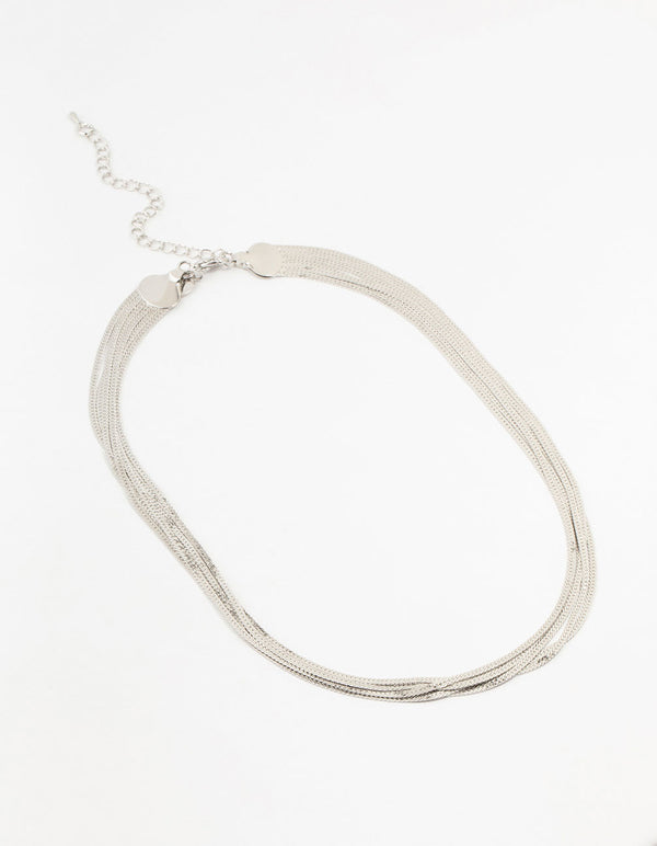 Silver Multirow Snake Chain Necklace