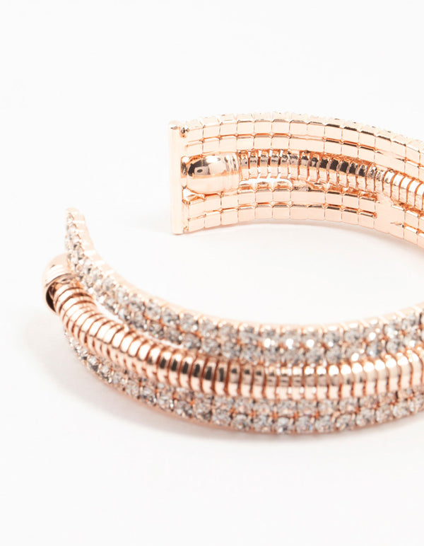 Rose Gold Clear Diamante Open Wrist Cuff