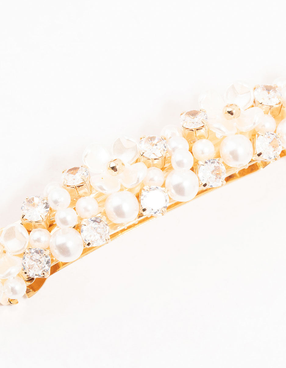 Pearl & Cubic Zirconia Flower Gold Hair Clip Lovisa