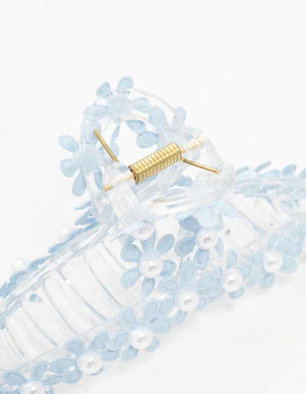 Mixed Flower Blue Pearl Loop Claw Clip