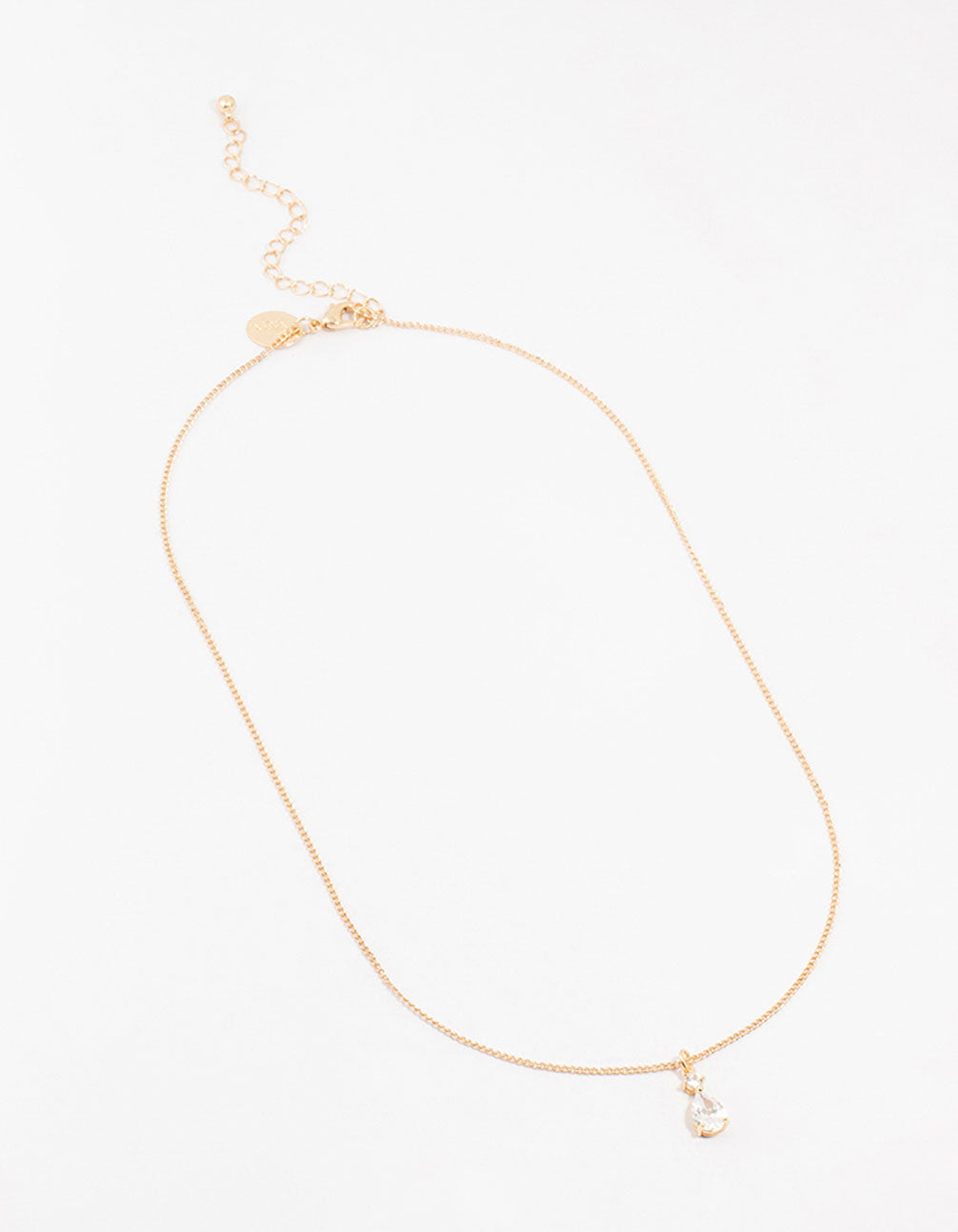 Gold Cubic Zirconia Pear Drop Pendant Necklace
