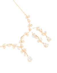 Gold Creeping Crystal Roses Necklace & Earrings Set - link has visual effect only